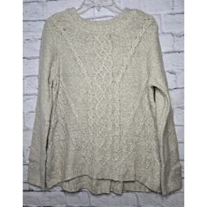Soft Surroundings cream Oatmeal cable knit pullover crew sweater Medium.